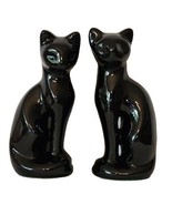 60s Black Ceramic Cat Figurine Pair Mid Century Modern Sleek Glossy Taiwan - £38.03 GBP