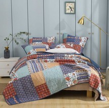 Bohemian Vibes Mediterranean Blue Floral Patchwork Quilted Bedspread Set - $3,898.41 MXN