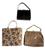 Vintage Tapestry Handbag &amp; Market Tote 1 Reptile Look Leather 1950s Nice... - $52.97 CAD
