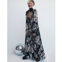 New Free People Valeria Maxi Dress $198 SMALL Floral Chiffon BOHO-CHIC Black  - £105.55 GBP