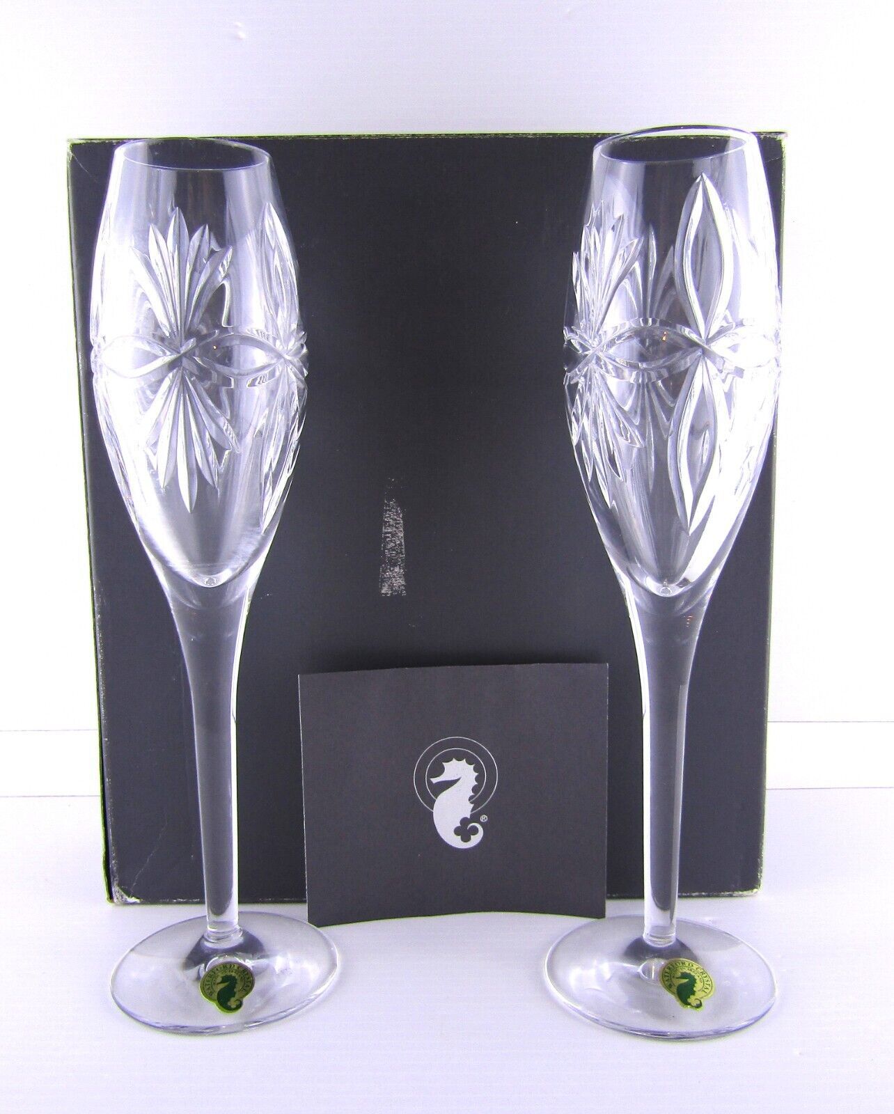 Primary image for Waterford Crystal Champagne Wish Flutes Pair of 2, 10" Tall, Cut Starburst Heavy