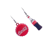 925 Silver Electroplate Dangle Earrings - New - Coca Cola Bottle Cap &amp; Bottle - £13.53 GBP