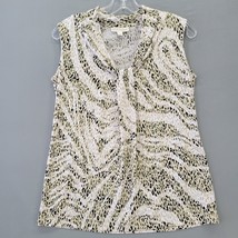 Dana Buchman Women Shirt Size S White Stretch Preppy Zebra Sleeveless V-Neck Top - £9.31 GBP