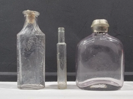 Lot of 3 Vintage Bottles 1 Light Amethyst w/Cap 1 Vial 1 Applied Donut - £20.24 GBP