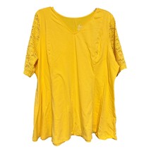 Denim &amp; Co Womens Yellow 2X Lace Short Sleeve V-neck Pullover Tunic - $17.70