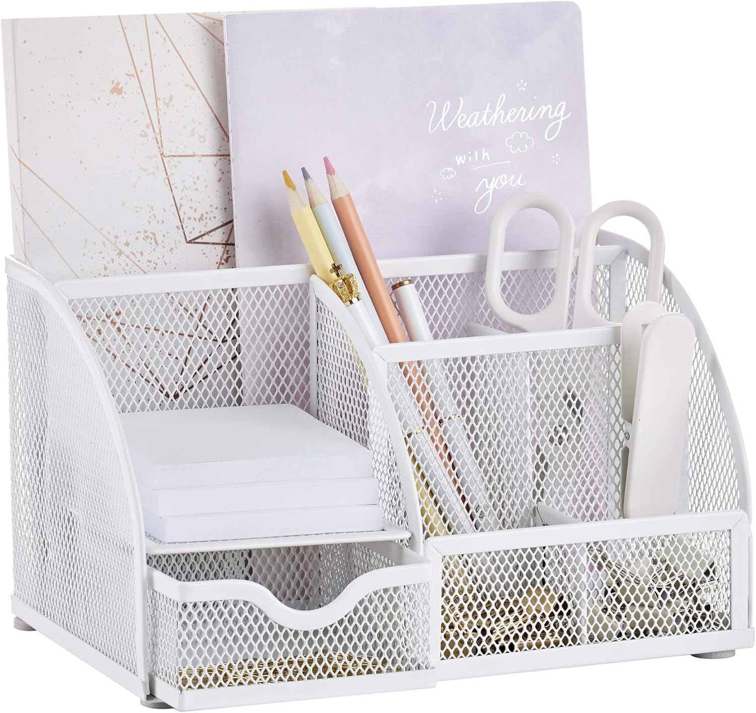 Annova Mesh Desk Organizer Office With 7 Compartments + Drawer/Desk Tidy... - $31.97