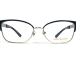 Tory Burch Eyeglasses Frames TY 1046 3142 Navy Blue Silver Cat Eye 52-16... - $74.44