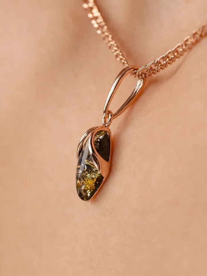 Jewelry pendant with natural Baltic amber made of 925 silver - $95.00