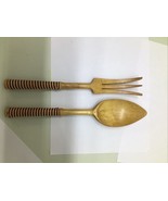 Vintage Wooden Salad Set Fork &amp; Spoon Kitchen Utensils MCM Mid-Century M... - $16.28 CAD