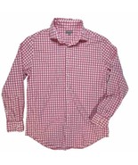 Peter Millar Wicking Shirt Mens L Pink Gingham Check Spread Button Perfo... - $16.66