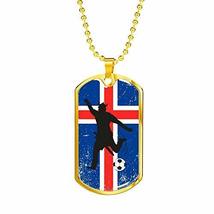 Express Your Love Gifts Iceland Flag and Soccer/Futbol Necklace Engraved Stainle - £47.44 GBP