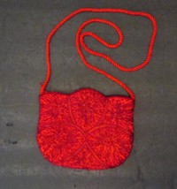 Small Party Bright Red Beaded Sparkle Flowers Purse Handbag 7.5&quot; x 6.5&quot; ... - £12.74 GBP