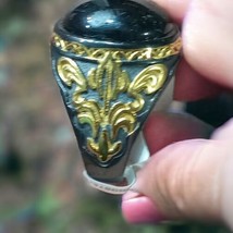 Digestin USA Natural Jewelry Vintage Black Agate Ring Size 11 - £55.93 GBP