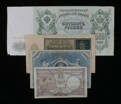 Belgio, Germania &amp; Russia Misc 4-Notes Lotto Franchi, Segno &amp; Rubli - $51.63