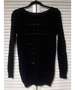Black Round Neck Knit Crochet Long Sleeve Sweater Top Size S/M 100% Cott... - $368.57 MXN