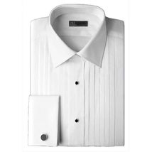 White IKE Behar Cotton Laydown Collar with 1/2 Inch Pleats Tuxedo Shirt with Fre - £71.97 GBP