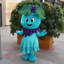 Turquoise Grape mascot costume character dressed with a Sheath Dress and Hair cl - £917.92 GBP