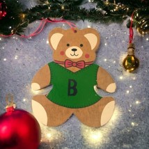 Teddy Bear Wooden Die Cut Ornament Christmas Handpainted Cabin Rustic Farmhouse - $12.85