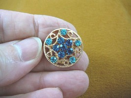 (bb600-11) blue rhinestone crystal filigree star flower gold tone brooch pin - £9.77 GBP