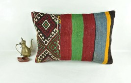 Kilim Pillow Cover 16x24 Tribal Vintage Turkish Carpet Lumbar Pillow Cover 3122 - $22.98