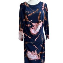 Simply Vera Wang 3/4 Sleeve Blue Pink Diagonal Drape Abstract Print Dres... - $397.01 MXN