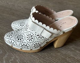 Kate Spade Cala Leather Laser Cut Scalloped Bow Clogs Platform White SZ 9 M - £62.29 GBP