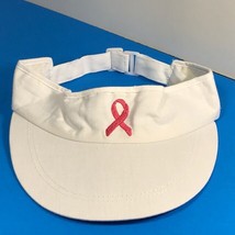 Pink Ribbon Breast Cancer Awareness Womens Golf Hat Sun Visor White Adjustable - £6.35 GBP