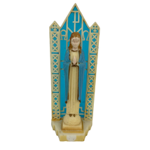 Vintage Virgin Mother Mary Praying Blue Stained Glass Plastic Hong Kong 7&quot; - £15.71 GBP