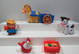 Fisher Price Little People farm lot farmer rooster horse cart cow w/ calf - $13.37