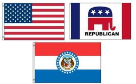 Lot of 3 Flags: USA, Missouri State and Republican 3&#39;x5&#39; Polyester Flag - £13.28 GBP
