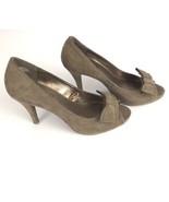 Sam &amp; Libby Womens Heels Size 7.5 Brown Suede Peep Toe Bow Slip On norm ... - £15.38 GBP