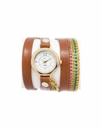 NEW La Mer Collections LMDELCRY1502 Womens Mocha Berlin DoubleWrap Leather Watch - $72.22