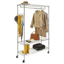 Garment Clothes Hanger Drying Rack Heavy Duty Rolling With Shelves Metal Storage - £115.87 GBP
