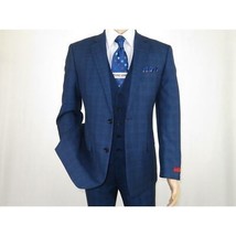 Mens Renoir 3 Piece Vested Suit Glenn Plaid Notch Lapel Business 278-2 Navy Blue image 2