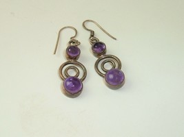 Vintage Artisan earrings Silver modernist geometric danglers purple handmade - £14.04 GBP