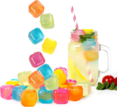 Reusable Plastic Ice Cubes 25 Pack Colorful Refreezable Ice Cubes for Drinks, Wh - £14.20 GBP
