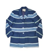 Vintage 90s Small Navy Blue Striped Blazer Baggy Wool Blend Preppy - $38.53