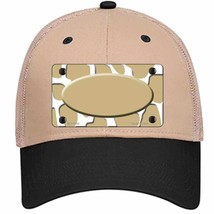 Gold White Giraffe Gold Center Oval Novelty Khaki Mesh License Plate Hat - £22.92 GBP