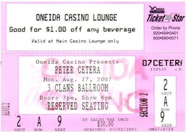 Peter Cetera Ticket Stub August 27 2007 Green Bay Wisconsin - £26.87 GBP