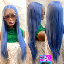 Wendy&quot; Straight Long Synthetic Wig Lace Front With Baby Hairs, Sky blue, 24 inch - £61.28 GBP