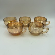 Jeannette Moderne Marigold Carnival Glass 6 oz Coffee Punch Tea Cups - Set of 5 - £16.84 GBP