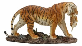 Ebros 14.25&quot;L Large Wildlife Bengal Orange Tiger Mother Carrying Cub Figurine - £57.72 GBP