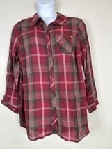 NWT Catherines Womens Plus Size 0X Red Plaid Pocket Button-Up Shirt Long Sleeve - £22.59 GBP