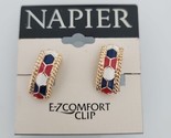 Napier E-Z Comfort Clip On Earrings Red White Blue Enamel Gold Tone Patr... - $12.86