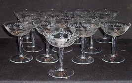 Vintage 10 Floral Etched Cocktail Bar Glasses 5&quot;   2 Oz Excellent - $49.99