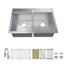 Glacier Bay FSD1Z3322A0SA1 AIO Zero Radius Drop-in/Undermount 33&quot; Kitchen Sink - £242.15 GBP