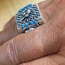 Artisan made American Indian Chief Turqouise Mens ring sterling silver. ... - $159.45
