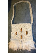 VINTAGE  BOHO WOVEN MACRAME HIPPIE WOOD BEADS PURSE - $28.45