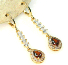 2.10Ct Lab Created Ruby Diamond Yellow Gold Plated Silver Drop/Dangle Earrings - £54.19 GBP