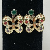Emerald And Enameled Butterfly Earrings Marie’s Repurposed #24056 - £9.33 GBP